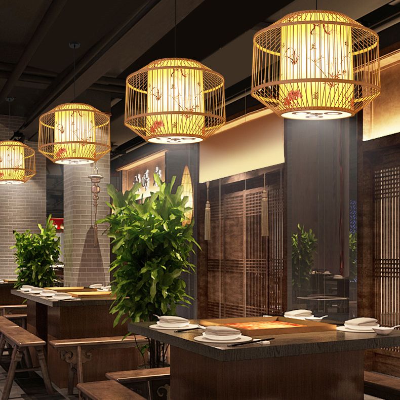 Japanese Bamboo Pendant Light 1 Light Ceiling Light Fixture for Dining Room