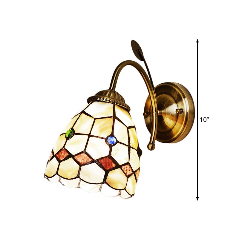 Baroque Grid Dome Wall Lighting Ideas 1 Light Shell Wall Mounted Lamp in Gold with Arched Arm