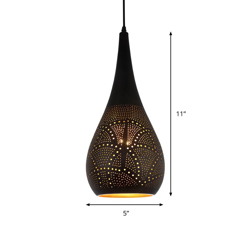 Art Deco Etched Sphere/Droplet Hanging Lamp Kit 5"/8" Width 1 Head Metallic Pendulum Light in Black