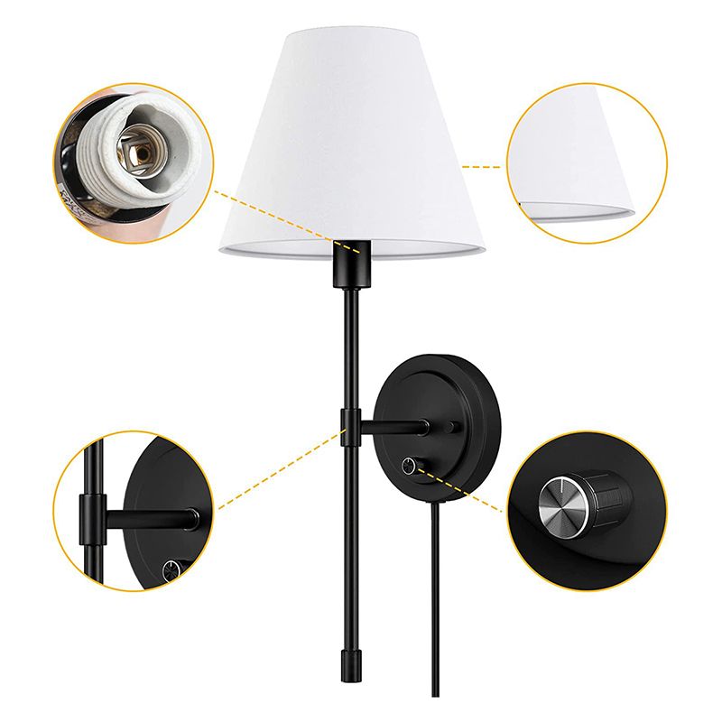 Contemporary Bath Sconce 1 - Light Iron & Fabric Bathroom Vanity Lighting in Black