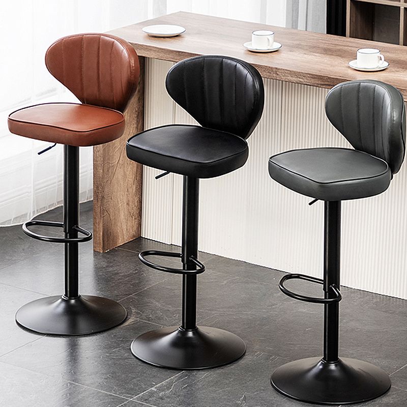 Taburete de bar de acero con respaldo moderno, taburete elevable con cojín de cuero