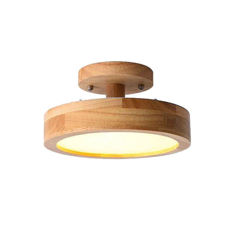 Ronde semi-inbouw plafondlamp moderne stijl houten 1-lichts semi-gemonteerde verlichting