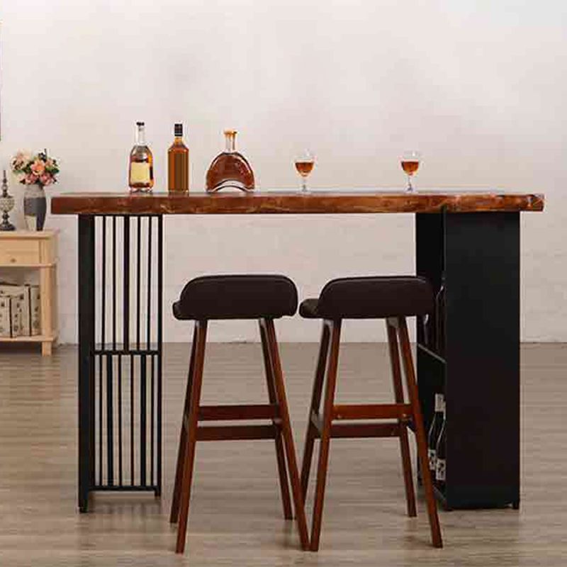 Contemporary Rectangle Bar Table Solid Wood Brown Bar Dining Table with Storage