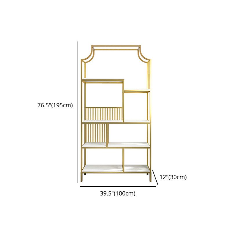 Gold Iron Frame Geometric Bookshelf Vertical Open Bookcase with Manufactured Wood Shelf