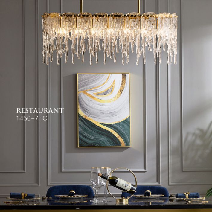 Modern Luxurious Island Pendant Lighting 7 Light Water Column Optical Crystal Island Ceiling Light for Living Room