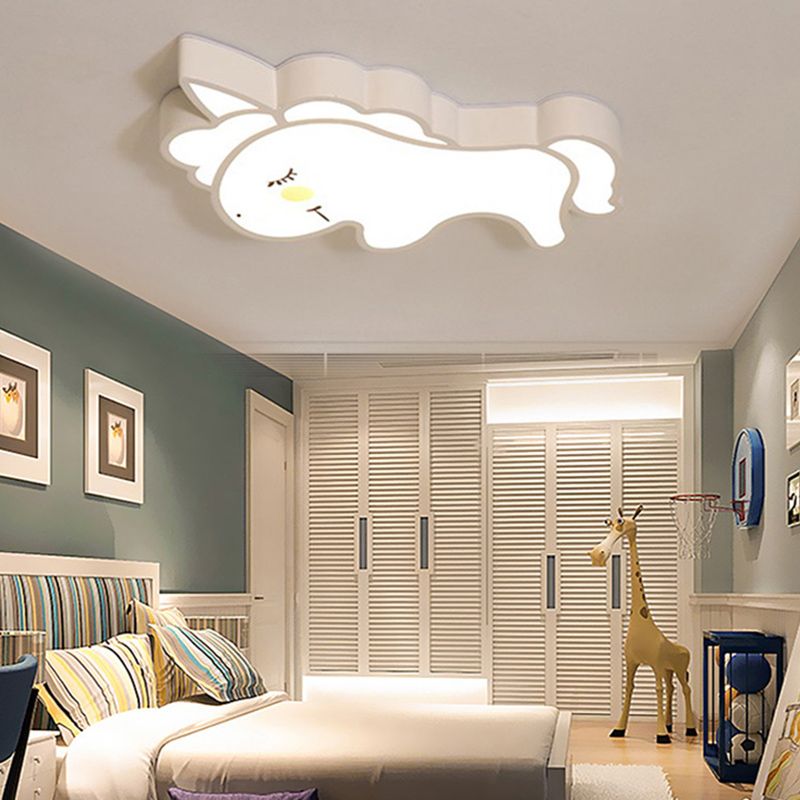 Plafonnier LED en métal en forme d'animaux de dessin animé, plafonnier blanc pour chambre d'enfant avec abat-jour en acrylique