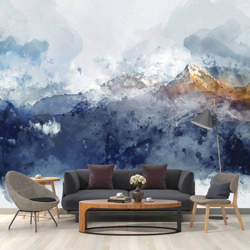 Artistry Foggy Mountain Wall Mural Grey Water Resistant Wall Decoration for Bedroom