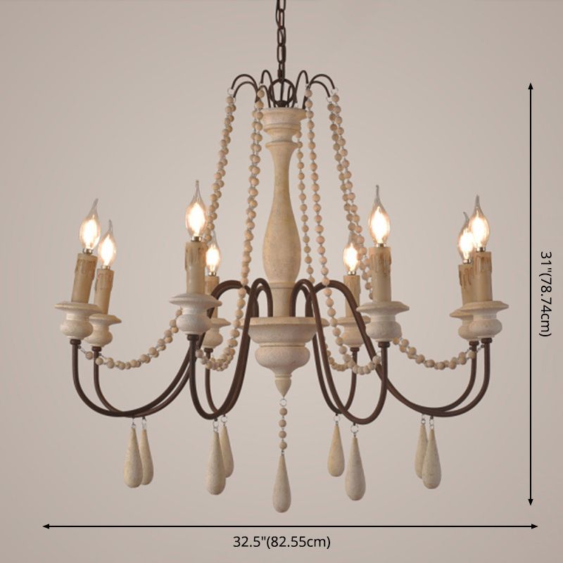 Candlestick Chandelier French Country Wooden Dining Room Hanging Light Fixture