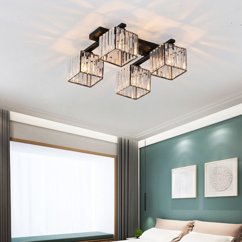 Plafonnier encastré en cristal contemporain avec luminaire cubique pour salon