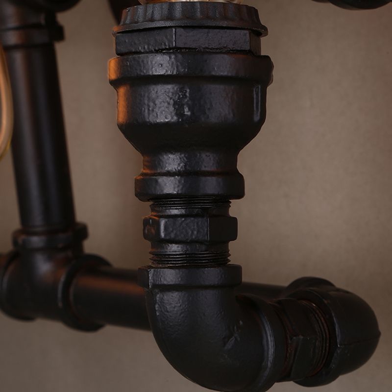 Antique Style Pipe Wall Lighting 6 Heads Iron Wall Mount Light in Black for Restaurant