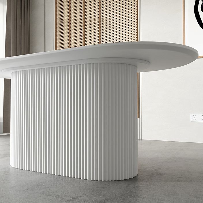 Modern White Top Dining Table Oval Dining Table with Wooden Base