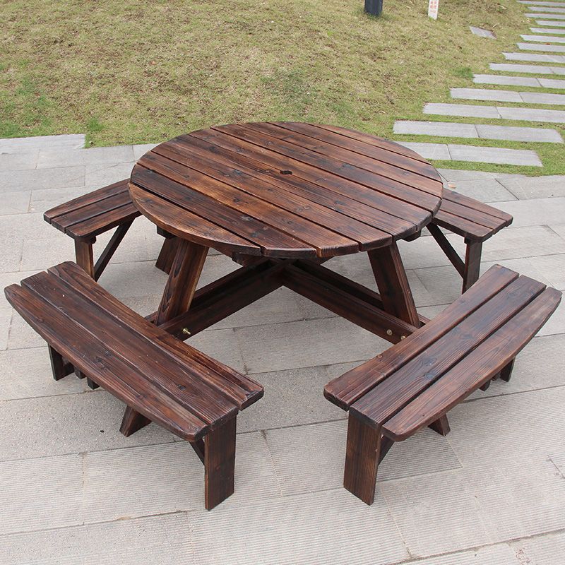 Farmhouse Solid Wood Picnic Table UV Resistant Brown Patio Table
