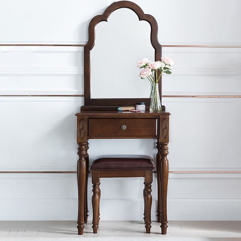 23.6" W Wood Vanity Table 1-Drawer Vanity Makeup Table Set with Mirror & Stool