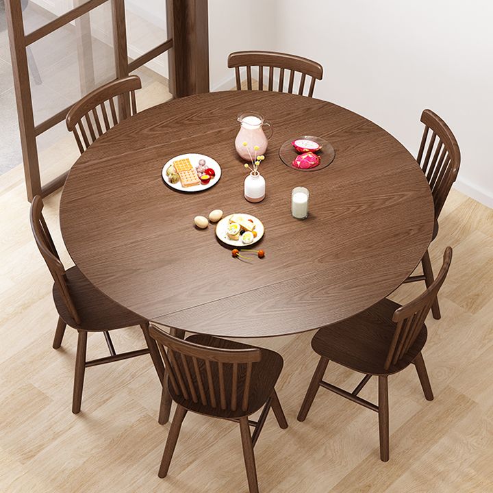 Extendable Round Dining Table for Restaurant Modern Rubber Wood Table with 4 Legs