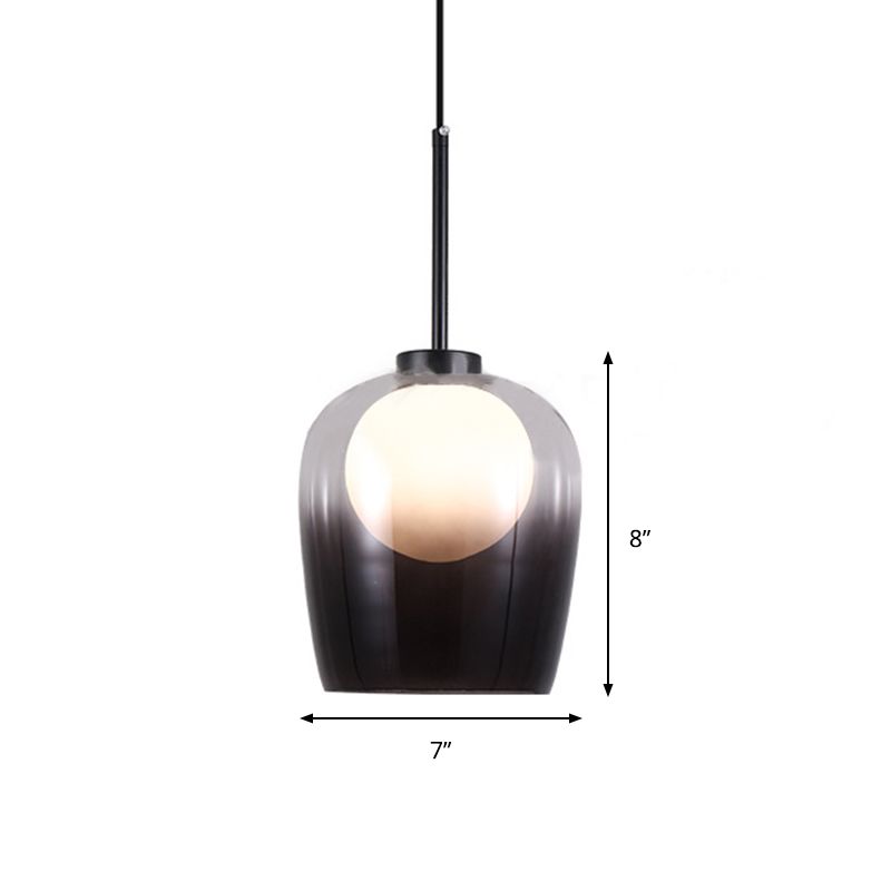 Smoke Gray Glass Dome Pendant Minimalism 1 Light LED White Suspension Lamp for Bedroom
