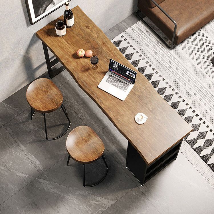 Industrial Style Bistro Bar Table Rectangle Wood Bar Table with Storage