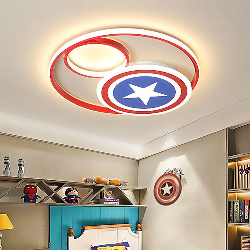 Simple Round Acrylic Flush Light 16 "/19.5" Wide LED Close to Massimale Lamp in Rosso e Blu con Star Pattern