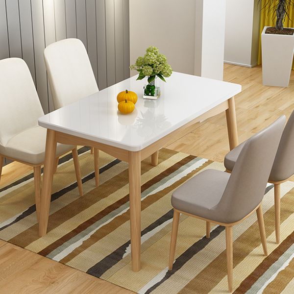 Rubberwood Modern Solid Wood Dining Table 4 Legs Base Table in Wood Color