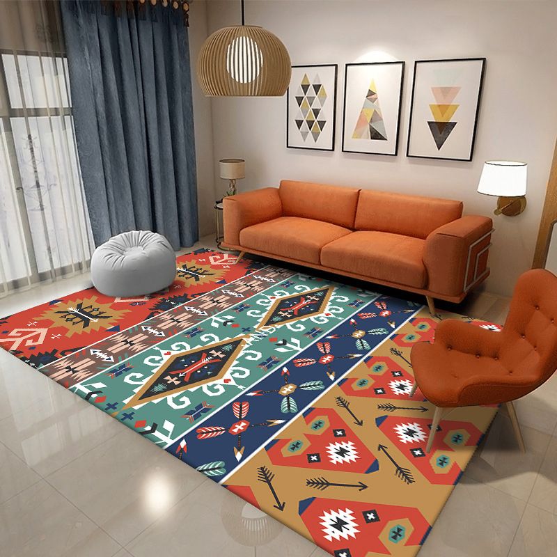 Yellow Living Room Area Carpet Bohemian Tribal Print Indoor Rug Polyester Anti-Split Rug