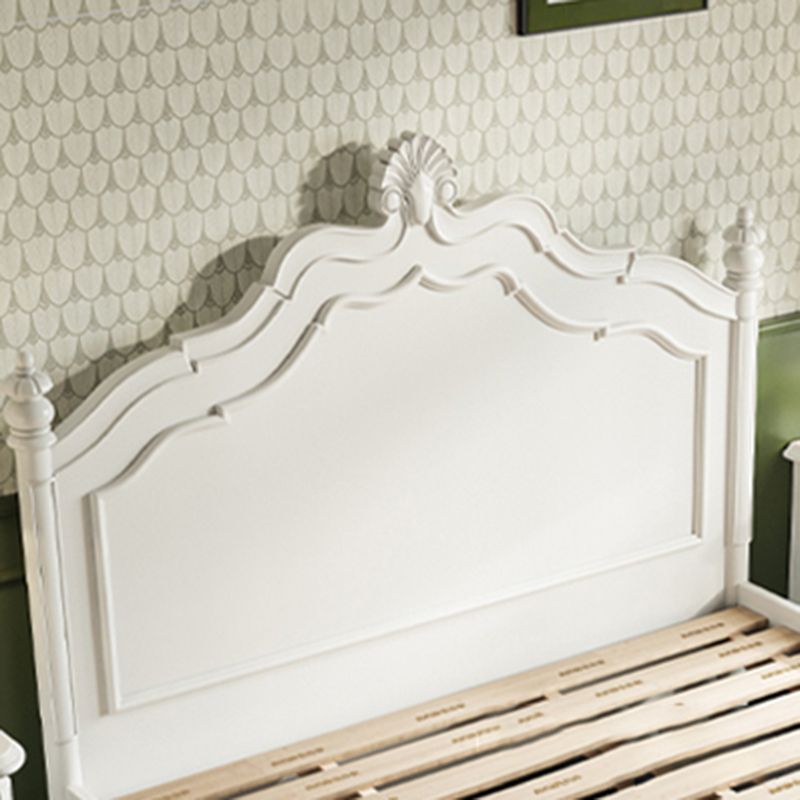 Victorian Standard Bed Solid Wood White Panel Bed with Headboard
