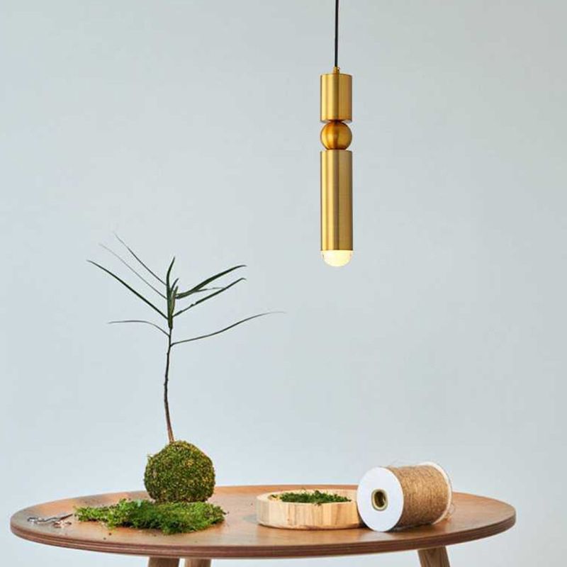 Gold Tubular Pendant Light Kit Simplicity Style Metal Pendant Light Fixture for Bedroom