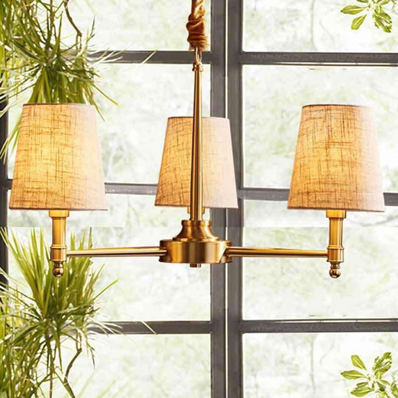 Empire Shade Chandelier Light Simplicity Fabric Living Room Pendant Light Fixture in Gold