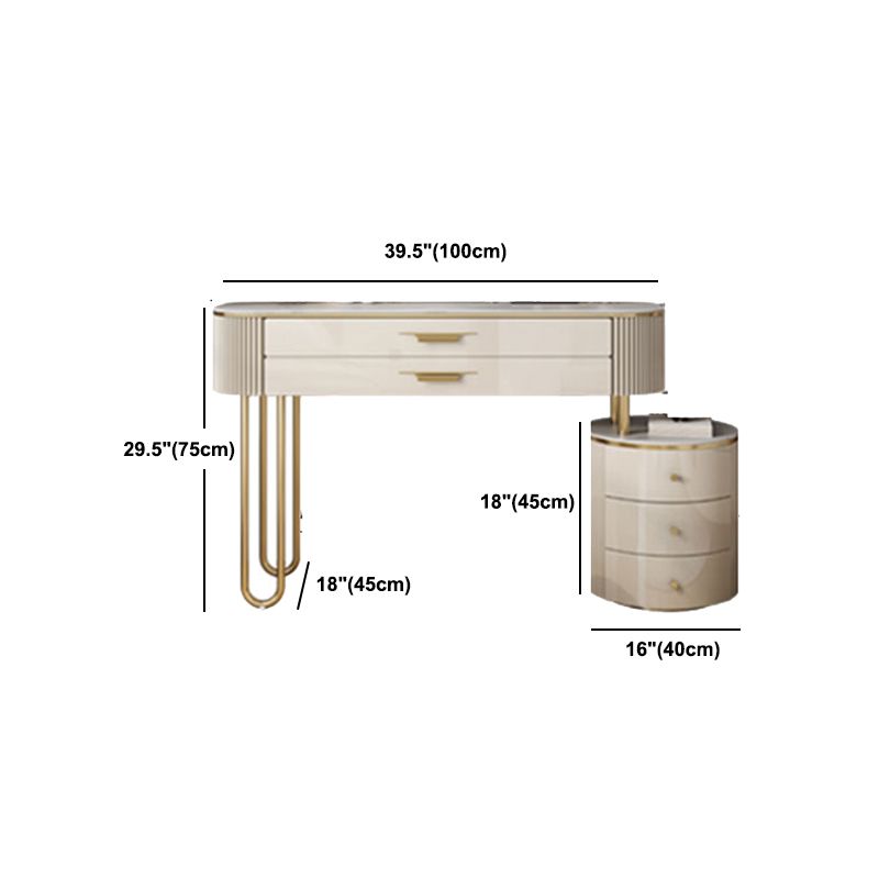 Glam Slate Top Make-up Vanity Wooden 5-Drawers Vanity Dressing Table