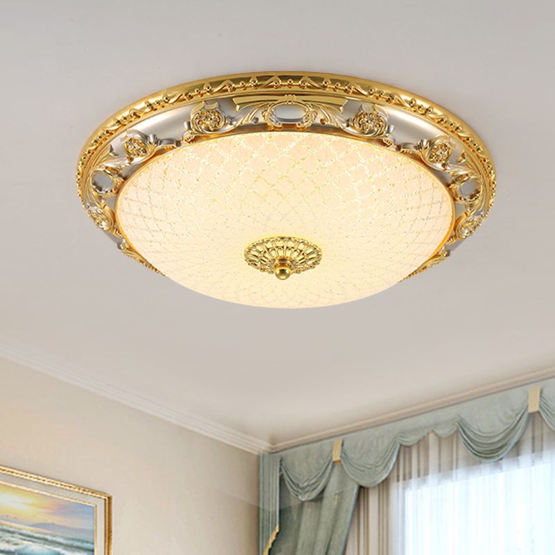 Gold Bowl Shaped Ceiling Flush Traditional Veined Glass 12.5"/15"/19" Wide LED Bedroom Flushmount Lighting