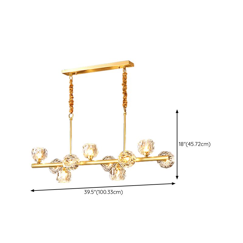 Modern Kitchen Island Light Brass & Crystal Pendant Ceiling in Gold & Clear