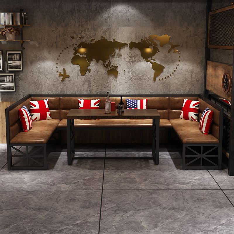 Industrial Solid Wood Dining Table Brown Rectangle Table with Black Frame for Dinning Room
