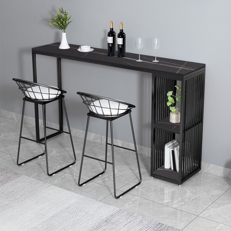 Glam 1/3 Pieces Bar Table Set Rectangle Stone Counter Table with High Stools for Balcony