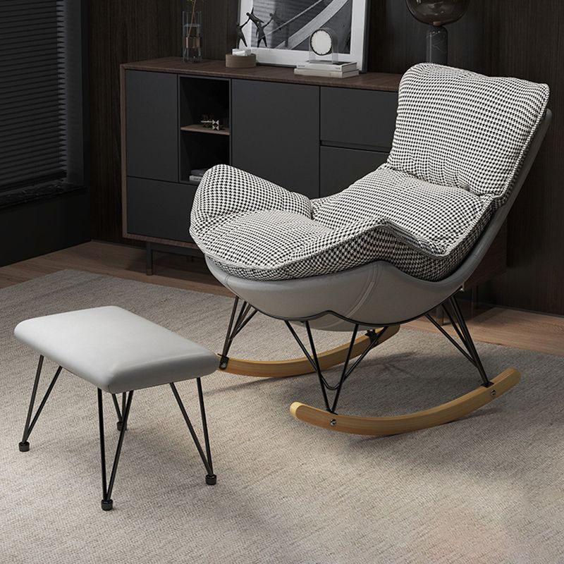 Contemporary Rocking Chair Fabric Upholstered Tufted Metal Frame Indoor Rocking Chair