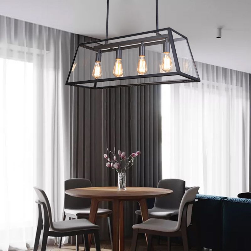 Vintage Industrial Trapezoid Island Chandelier Lights Clear Glass Pendant Lighting for Living Room