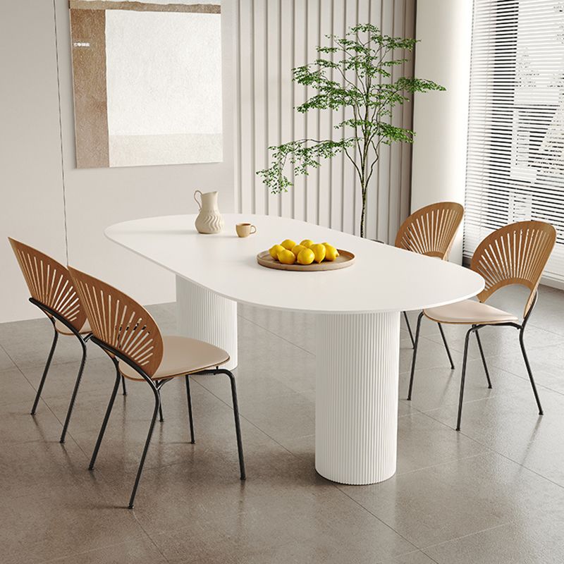 White Oval Dining Table Stone Top Dining Table with Double Pedestal