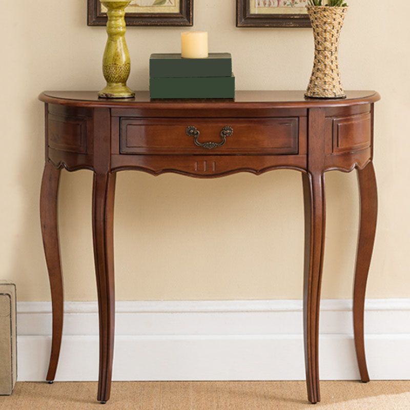 Mid-Century Modern Wood Accent Table Half Moon Sofa Console Table for Hall