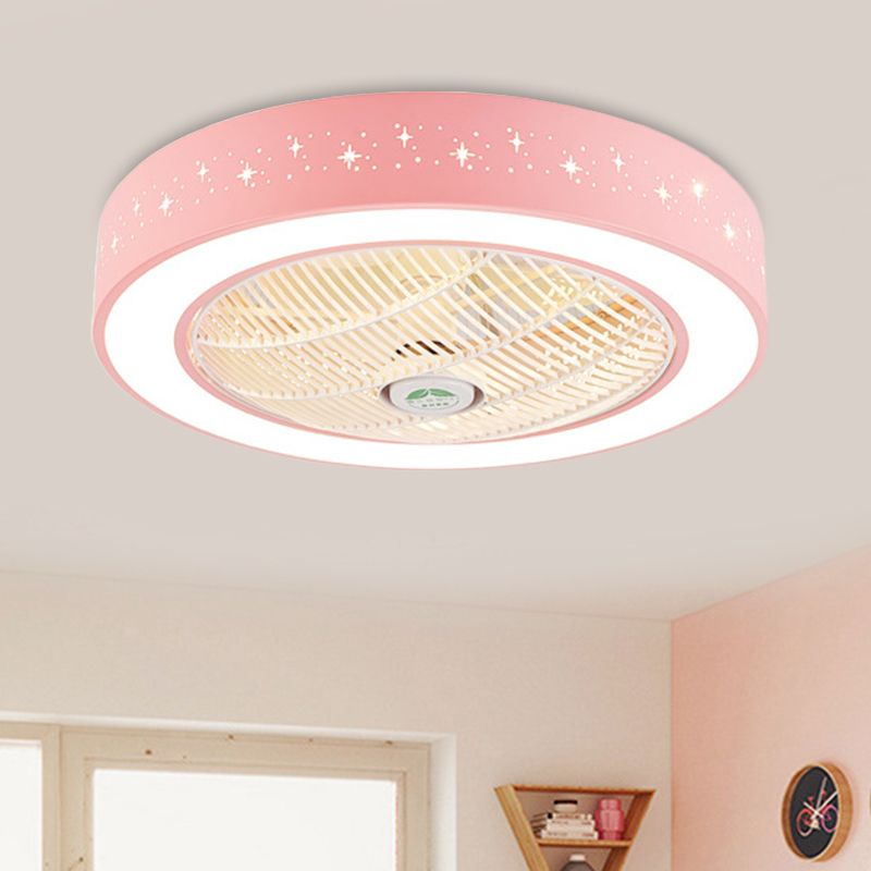 Tambor acrílico Semi Flush Montaje Montaje Dormitorio 7 cuchillas LED LAME DE LAMPO DE CADO LED EN PINK/AZUL/BLANCO, 23.5 "W