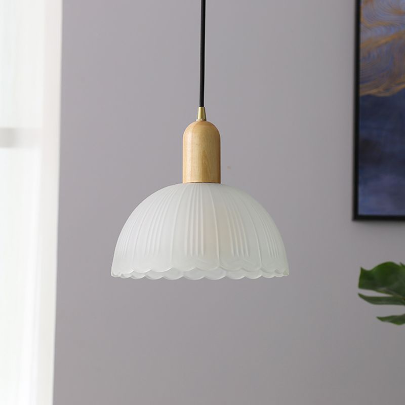 Bowl Shade Hanging Lighting Modern Style Glass 1 Light Pendant Lamp for Bedside