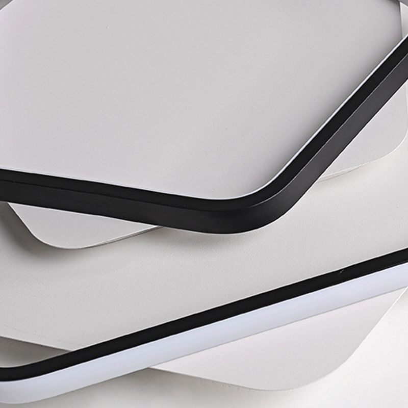 Pentagon Plafonnier fin en acrylique à LED contemporain noir/noir et blanc en lumière chaude/blanche, 45,7 cm/54,1 cm de largeur