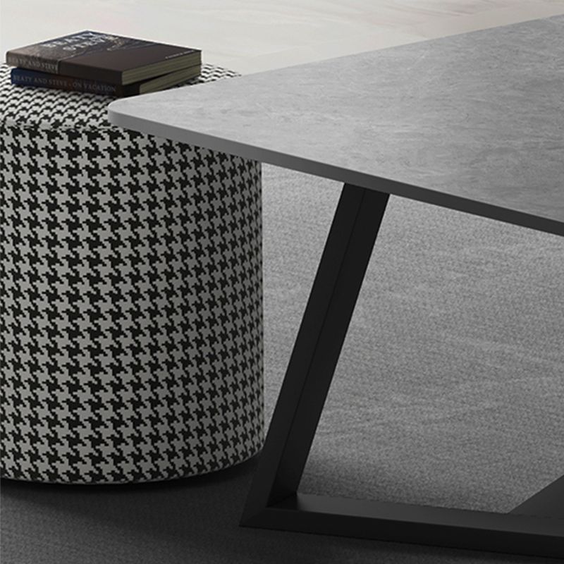 Slate Rectangular Coffee Table Metal Frame Cocktail Table in White & Gray