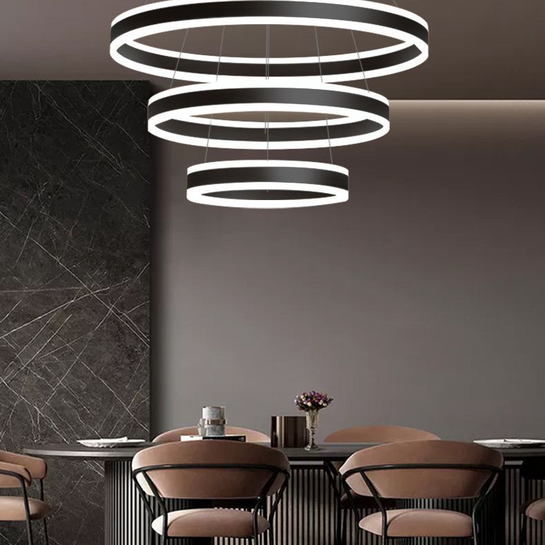 23.6"+31.5"+39.3" Diameter 3-Tiered LED Chandelier Aluminum Ring-shaped Pendant Lighting Fixtures for Office Meeting Room