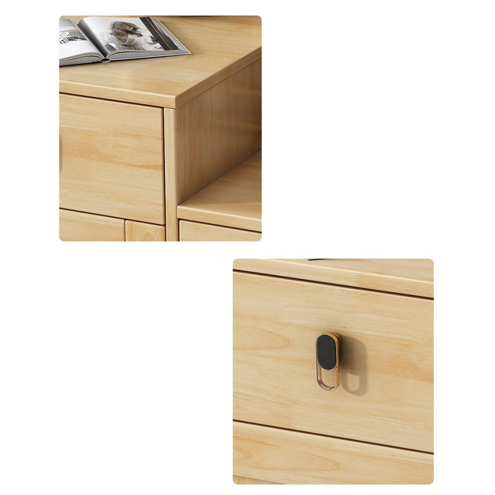 Rubberwood Vanity Set with Stool and Mirror Scandinavian Drawers Dresser