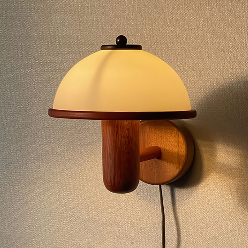 Modern Wooden Wall Lamp Glass Shade Wall Sconce Lighting for Bedroom