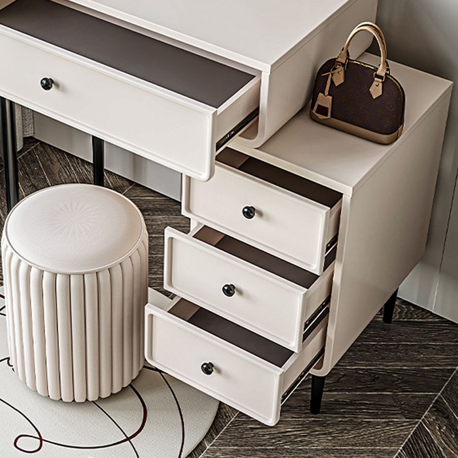 Contemporary White Solid Wood Table Makeup Vanity with Drawers