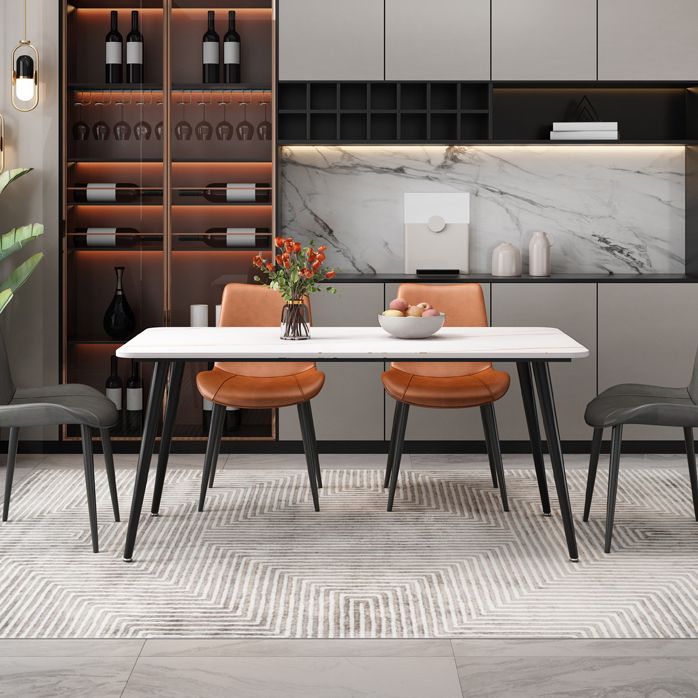 Rectangle Stone Top Dining Table Modern Black Base Dining Table for Living Room
