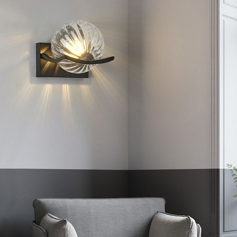 Black Globe Wall Lamp in Modern Creative Style Wrought Iron Wall Light with Glass Shade
