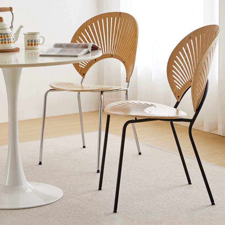 Sillas de comedor de madera de estilo moderno, respaldo abierto, sillas laterales con patas de metal
