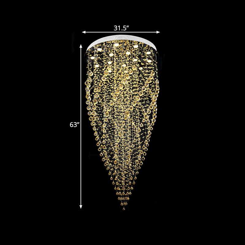 15-Head Crystal Suspension Lamp Contemporary Silver Swirl Stair LED Multiple Hanging Light