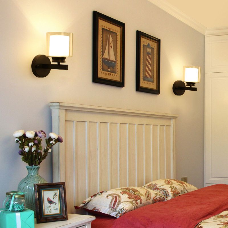 Modern Style Cylinder Shade Wall Light Glass 1 Light Sconces for Bedroom