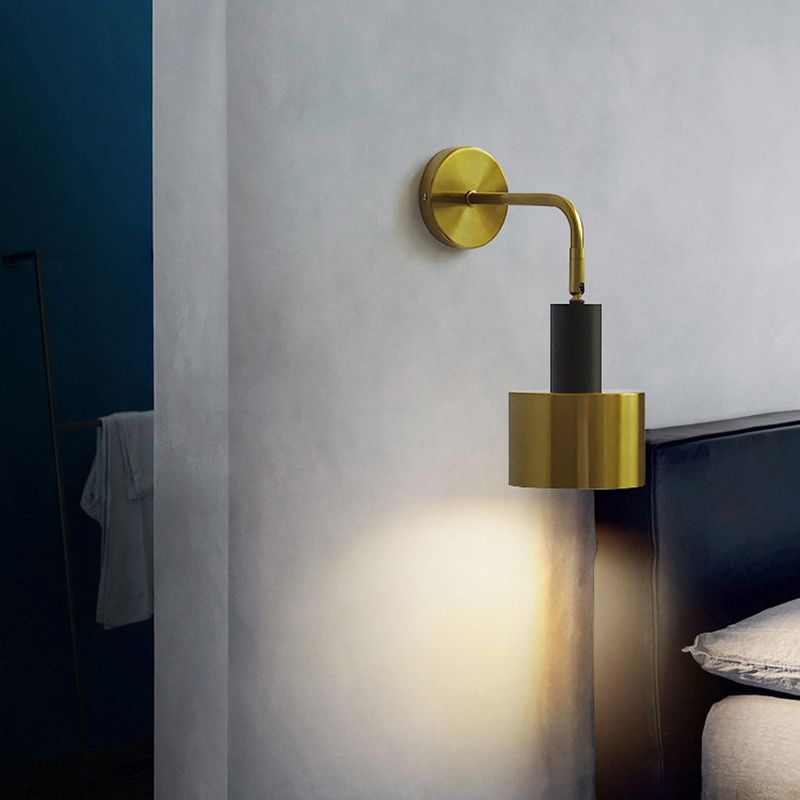 Postmoderne trommelschaduw Leeswandlamp metaal 1 hoofd slaapkamer wandlicht in zwart-goud