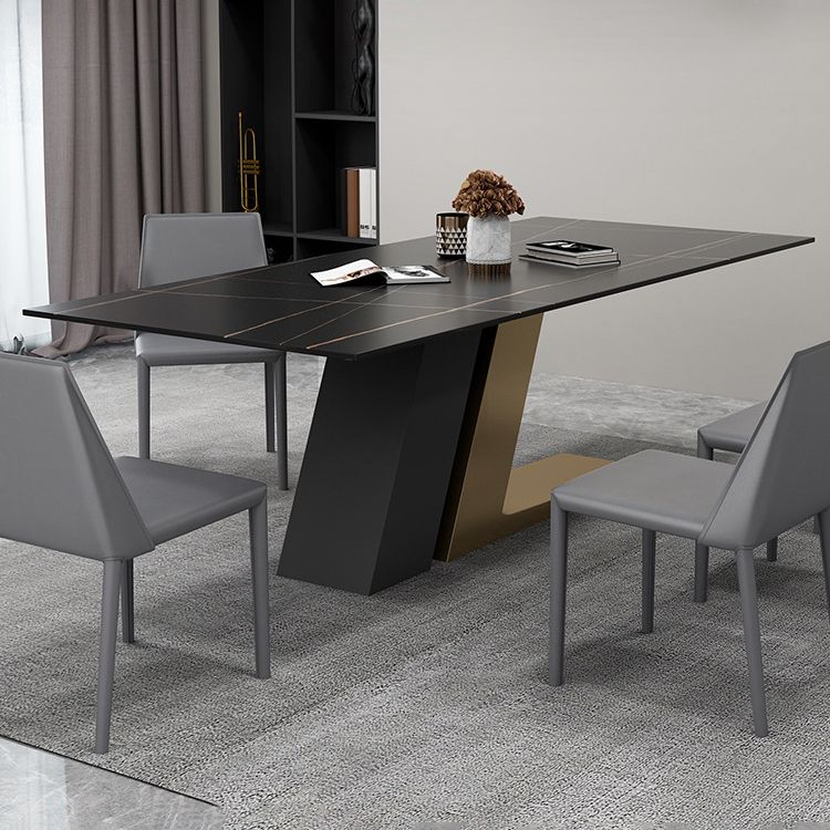 Gold Metal Base Rectangle Table Modern Black and White Sintered Stone Top Dining Table